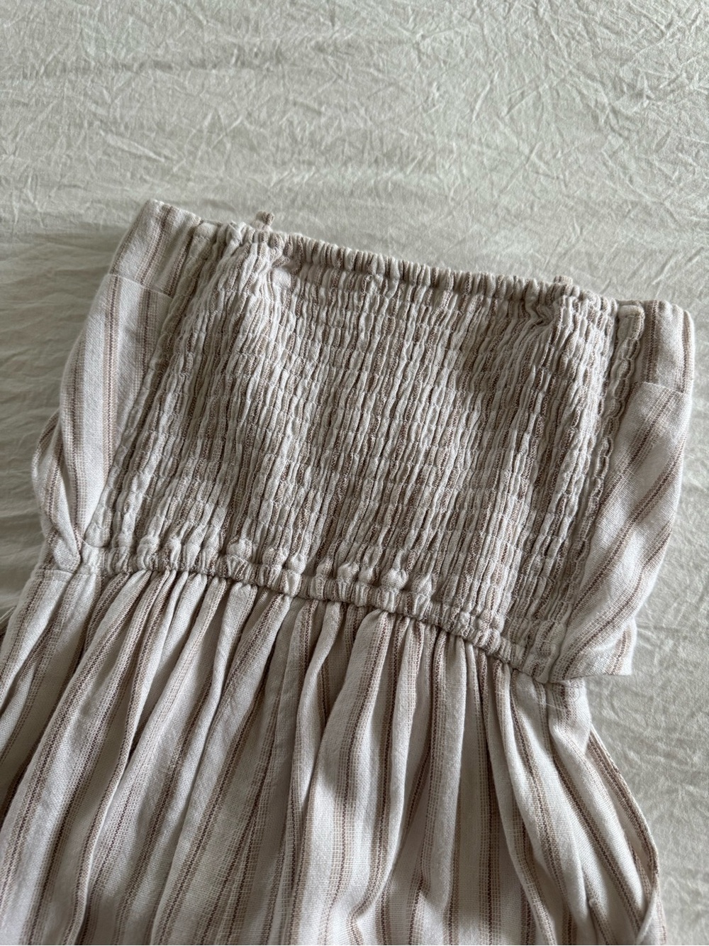 Abercrombie & Fitch Strapless Linen-Blend Striped Wide-Leg Jumpsuit - Picture 9 of 11